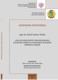 Analiza możliwości prognozowania płodności krów na podstawie wyników próbnych dojów