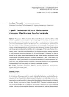 Agent’s performance versus life insurance company effectiveness: Five Factor Model