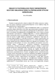 Zmiany w postrzeganiu przez menadżerów kultury organizacyjnej na przykładzie stylów kierowania