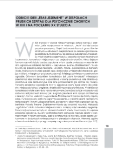 Odbicie idei „Établissement” w zespołach pruskich szpitali dla psychicznie chorych w XIX i na początku XX stulecia