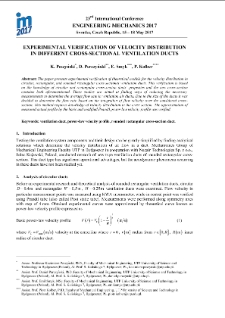 Experimental verification of velocity distribution in different cross-sectional ventilation ducts