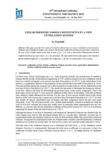 Linear pressure losses coefficients in a new ventilation system