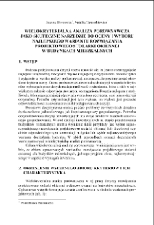 Wielokryterialna analiza porównawcza jako skuteczne narzędzie do oceny i wyboru najlepszego wariantu rozwiązania projektowego stolarki okiennej w budynkach mieszkalnych