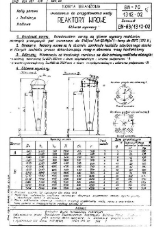 Urządzenia do przygotowania wody - Reaktory wirowe - Główne Wymiary BN-70/1312-02