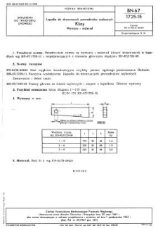 Łapadła do drewnianych prowadników szybowych - Kliny - Wymiary i materiał BN-67/1725-15