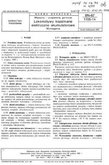 Maszyny i urządzenia górnicze - Lokomotywy kopalniane elektryczne akumulatorowe - Wymagania BN-87/1705-14
