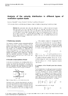 Analysis of the velocity distribution in different types of ventilation system ducts