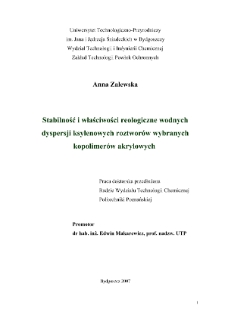 Stabilność i właściwości reologiczne wodnych dyspersji ksylenowych roztworów wybranych kopolimerów akrylowych