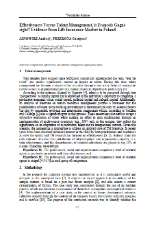 Effectiveness Versus Talent Management, is Francois Gagné right? Evidence from Life Insurance Market in Poland