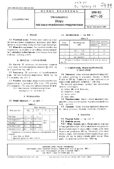 Sferoidyzatory - Stopy niklowo-miedziowo-magnezowe BN-83/4071-05