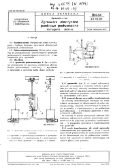 Spawalnictwo - Zgrzewarki elektryczne punktowe podwieszone - Wymagania i badania BN-84/4113-01