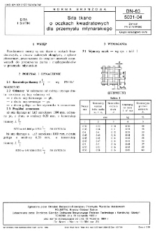 Sita tkane o oczkach kwadratowych dla przemysłu młynarskiego BN-83/5031-04