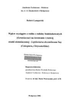 Wpływ wyciągów z roślin z rodziny bodziszkowatych (Geraniaceae) na żerowanie i rozwój stonki ziemnaczanej - Leptinotarsa decemlineata Say (Coleoptera, Chrysomelidae)