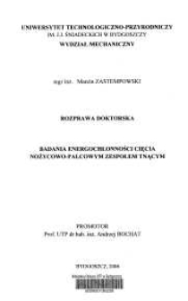 Badania energochłonności cięcia nożycowo-palcowym zespołem tnącym