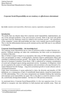 Corporate Social Responsibility a new tendency or effectiveness determinant