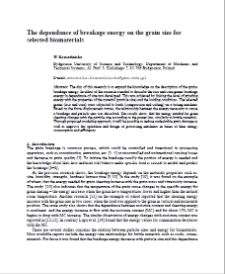 The dependance of breakage energy on the grain size for selected biomaterials