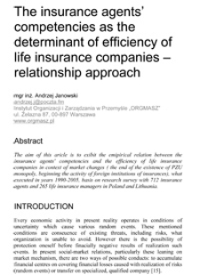 The insurance agents’ competencies as the determinant of efficiency of life insurance companies – relationship approach