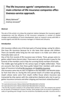 The life insurance agents’ competencies as a main criterion of life insurance companies effectiveness- service approach