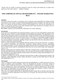 The corporate social responsibility - polish marketing bias