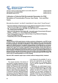 Calibration of Selected Bulk Biomaterials Parameters for DEM Simulation of Comminution Process. Case Study - Corn and Rice Grains