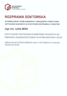 Efektywność zastosowania dodatków paszowych do preparatu mlekozastępczego na wyniki odchowu cieląt