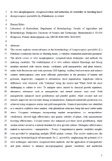 In vitro morphogenesis, cryopreservation and induction of variability in bleeding heart (Lamprocapnos spectabilis (L.) Fukuhara): A review