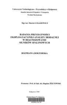 Badania przydatności eksploatacyjnej analizy modalnej w diagnozowaniu silników spalinowych